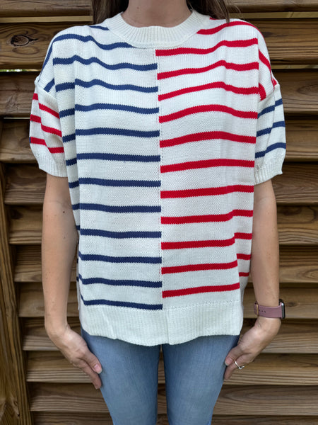 The Patriotic Red White and Blue Sweater Top