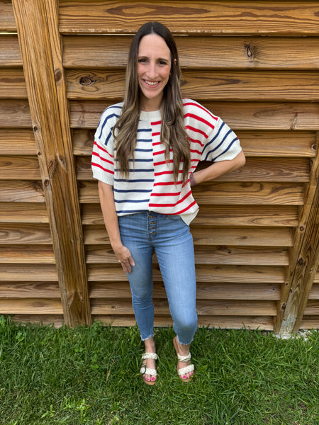 The Patriotic Red White and Blue Sweater Top