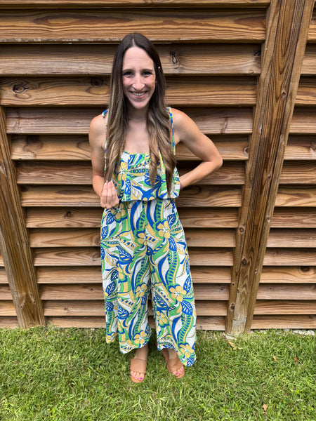 Feeling Blue-tiful and Green Ruffle Jumpsuit