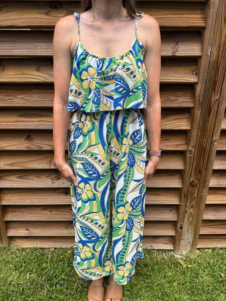 Feeling Blue-tiful and Green Ruffle Jumpsuit
