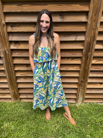 Feeling Blue-tiful and Green Ruffle Jumpsuit