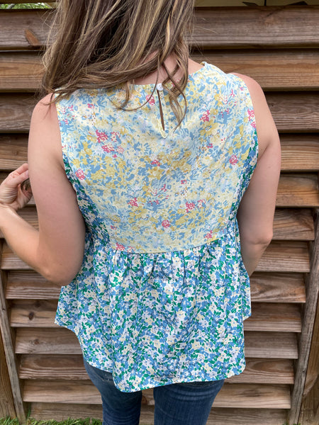 Start Looking Blue & Yellow Floral Tank Blouse