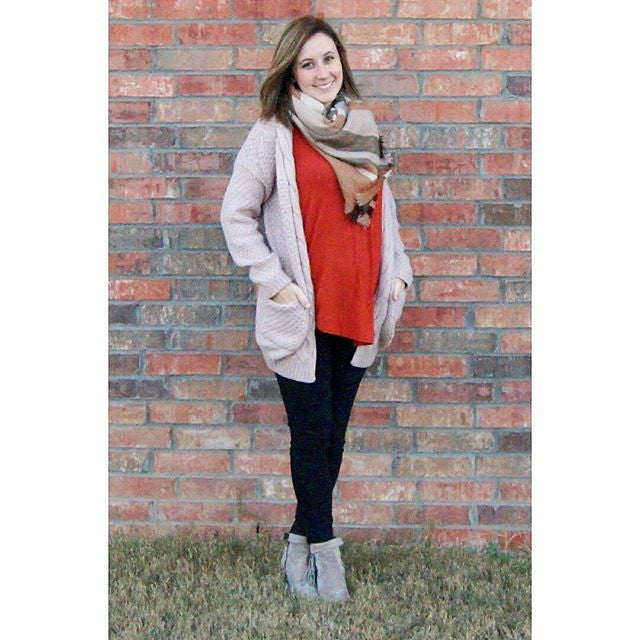 Cable Knit Sweater Cardigan in Twig