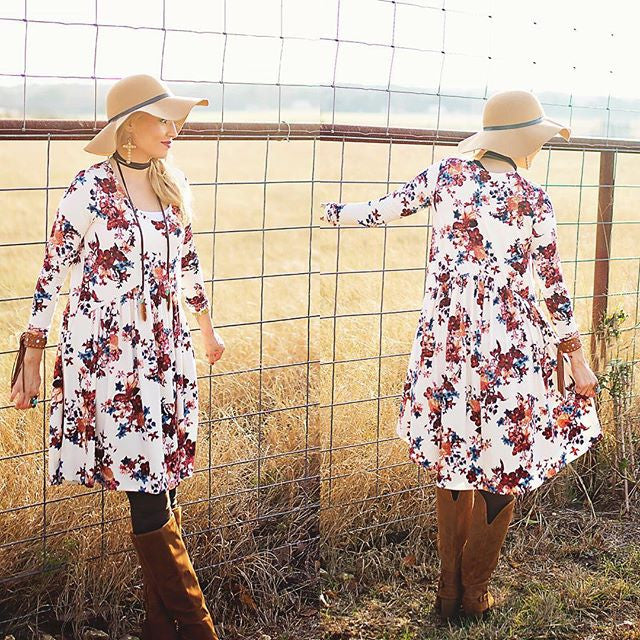 Floral Midi Dress in Ivory