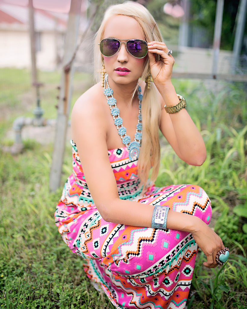 Pink & Orange Aztec Maxi Dress