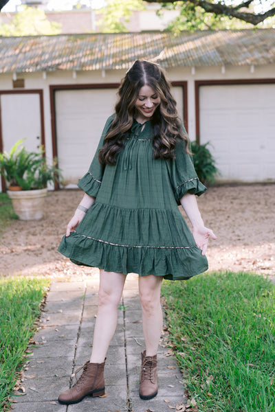 The Charlotte Tiered Olive Floral Dress