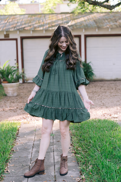 The Charlotte Tiered Olive Floral Dress