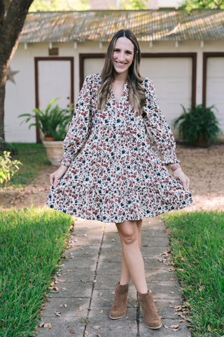 The Bree Oatmeal Floral Corduroy Dress