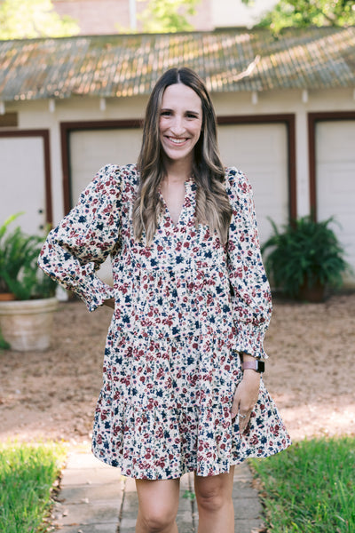 The Bree Oatmeal Floral Corduroy Dress