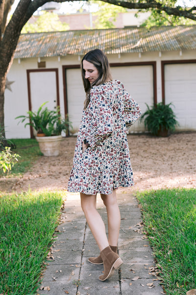 The Bree Oatmeal Floral Corduroy Dress
