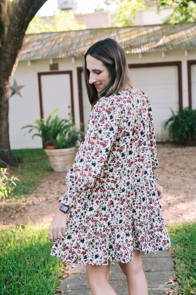The Bree Oatmeal Floral Corduroy Dress
