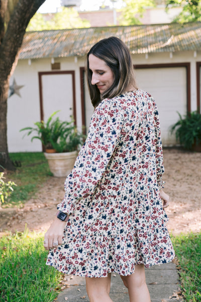 The Bree Oatmeal Floral Corduroy Dress