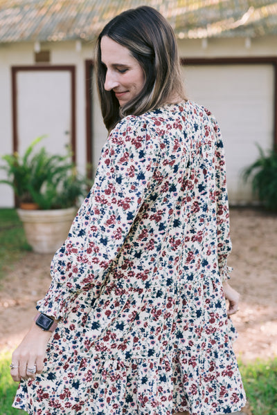 The Bree Oatmeal Floral Corduroy Dress