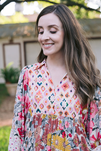 Rosie Rose Mix & Match Bubble Sleeve Dress