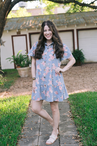Delilah Denim Rose Print Dress