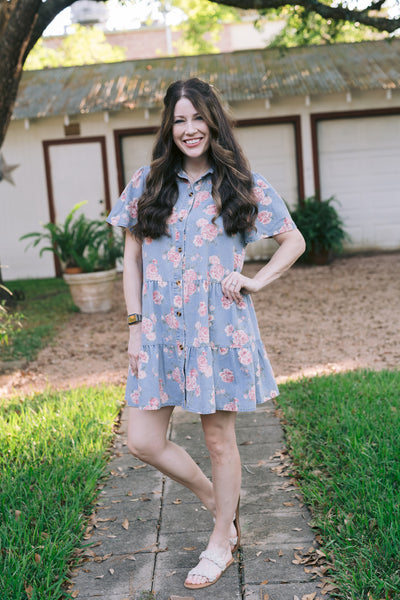 Delilah Denim Rose Print Dress