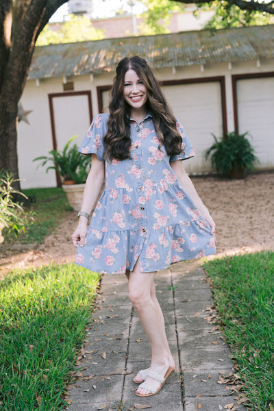 Delilah Denim Rose Print Dress