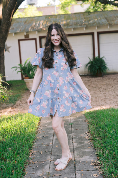 Delilah Denim Rose Print Dress