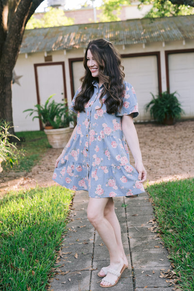 Delilah Denim Rose Print Dress