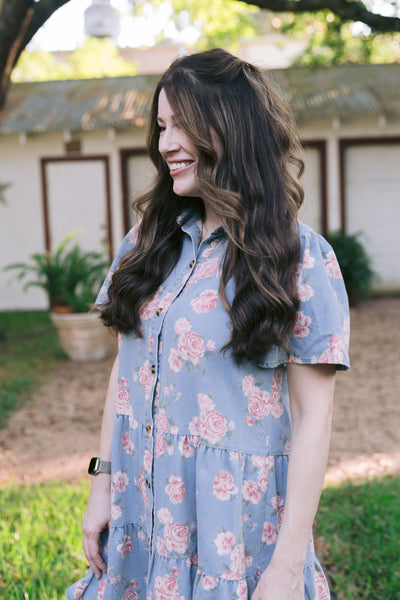 Delilah Denim Rose Print Dress