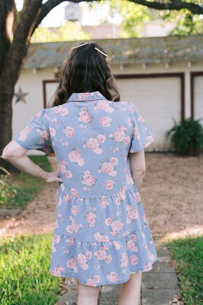 Delilah Denim Rose Print Dress