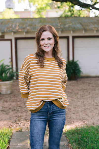 Molly Mustard Oversized Comfy Cozy Striped Sweater