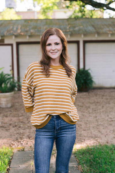 Molly Mustard Oversized Comfy Cozy Striped Sweater