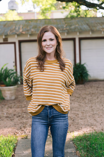 Molly Mustard Oversized Comfy Cozy Striped Sweater