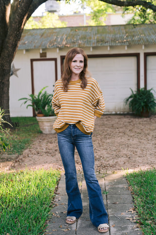 Molly Mustard Oversized Comfy Cozy Striped Sweater