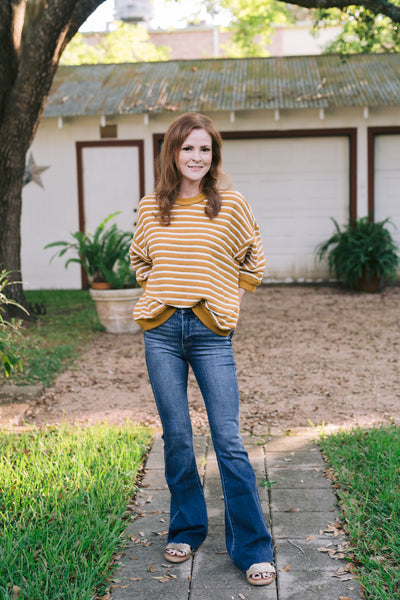 Molly Mustard Oversized Comfy Cozy Striped Sweater