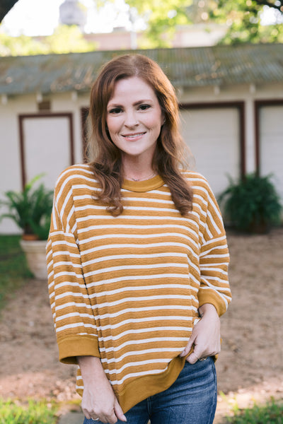 Molly Mustard Oversized Comfy Cozy Striped Sweater