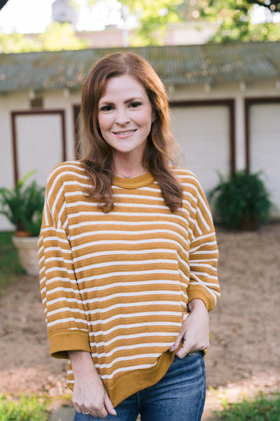 Molly Mustard Oversized Comfy Cozy Striped Sweater