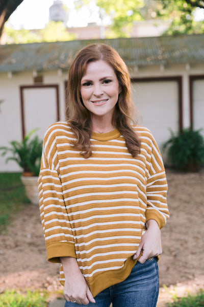 Molly Mustard Oversized Comfy Cozy Striped Sweater