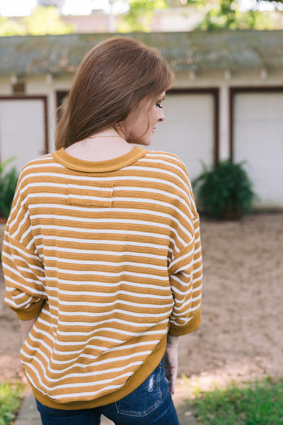 Molly Mustard Oversized Comfy Cozy Striped Sweater