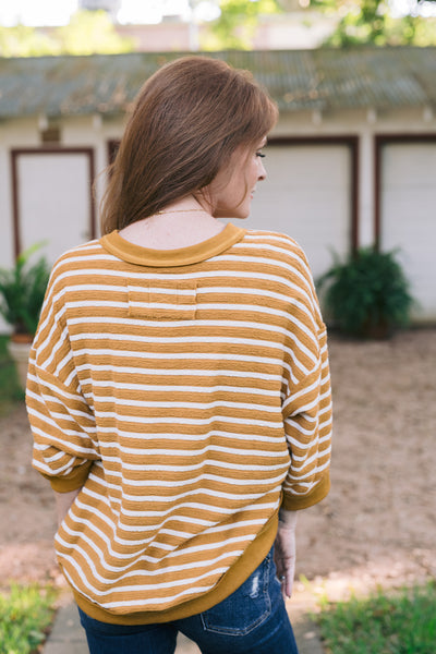 Molly Mustard Oversized Comfy Cozy Striped Sweater
