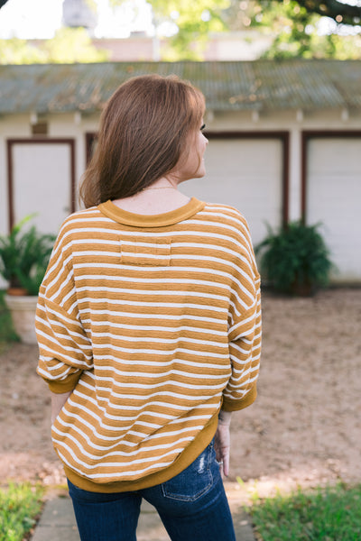 Molly Mustard Oversized Comfy Cozy Striped Sweater