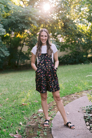 Everyday Overall Shorts - Black Floral