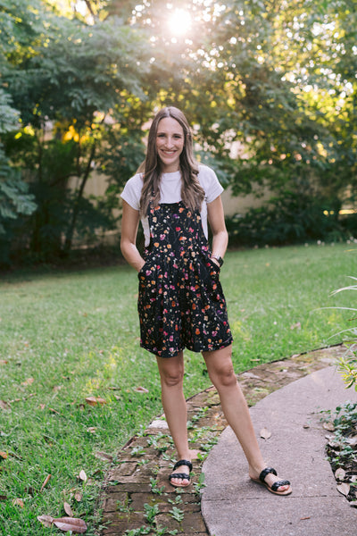 Everyday Overall Shorts - Black Floral