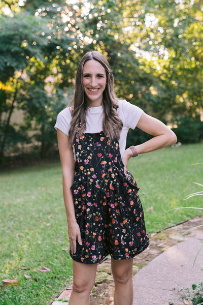 Everyday Overall Shorts - Black Floral