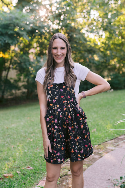 Everyday Overall Shorts - Black Floral