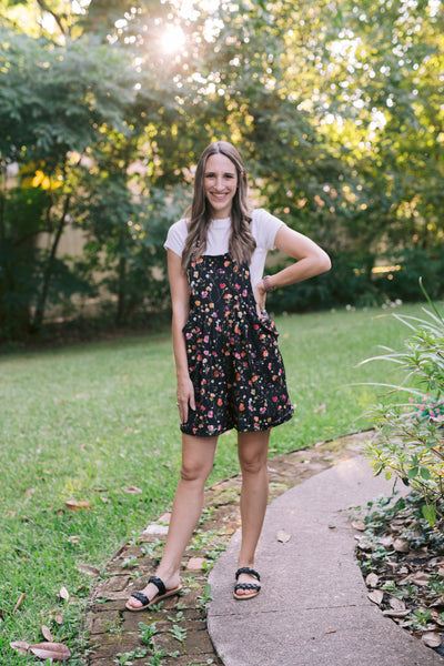 Everyday Overall Shorts - Black Floral