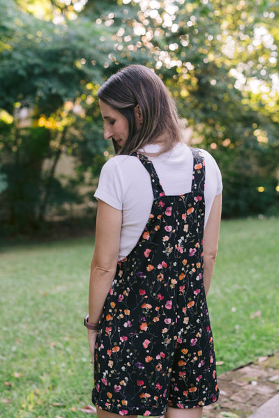 Everyday Overall Shorts - Black Floral