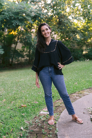 Black & Leopard Textured Blouse
