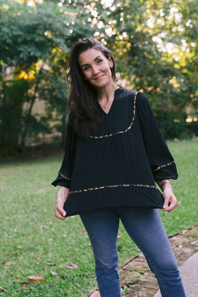 Black & Leopard Textured Blouse
