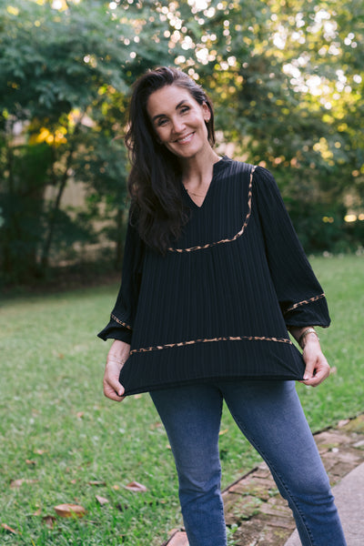Black & Leopard Textured Blouse