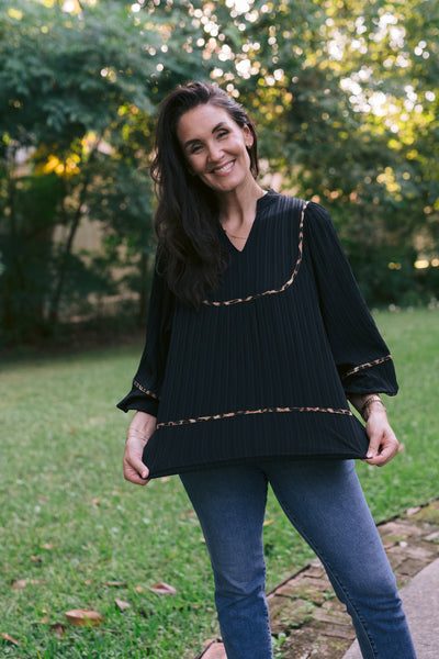 Black & Leopard Textured Blouse