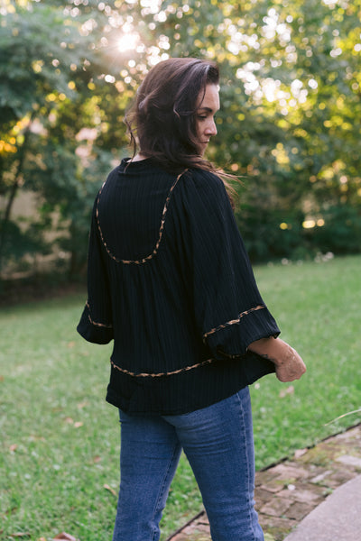 Black & Leopard Textured Blouse