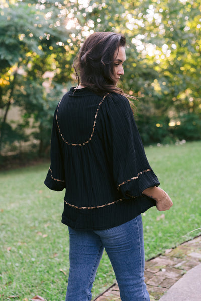 Black & Leopard Textured Blouse
