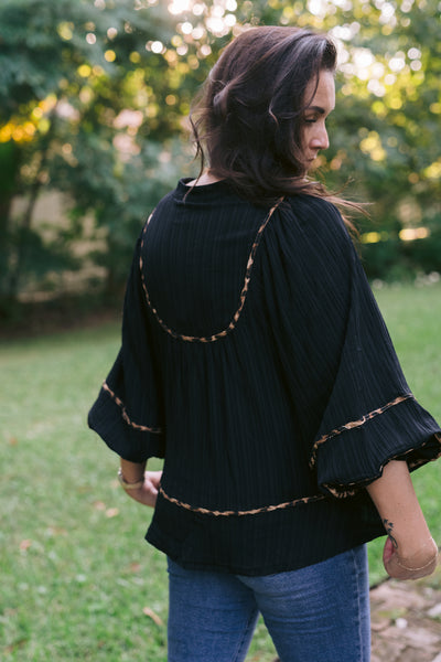 Black & Leopard Textured Blouse