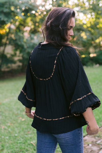 Black & Leopard Textured Blouse